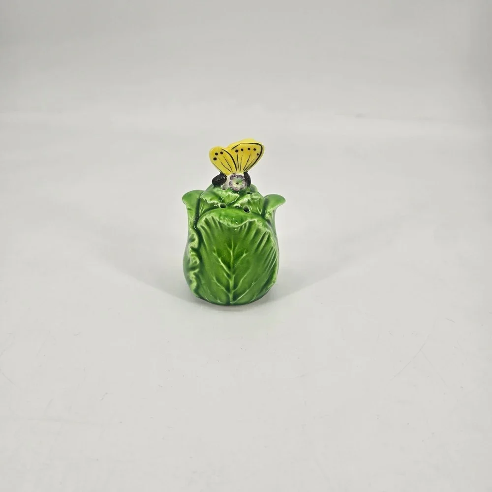 Vintage Enesco Japan Butterfly Cabbage Salt Shaker Green Ceramic Replacement